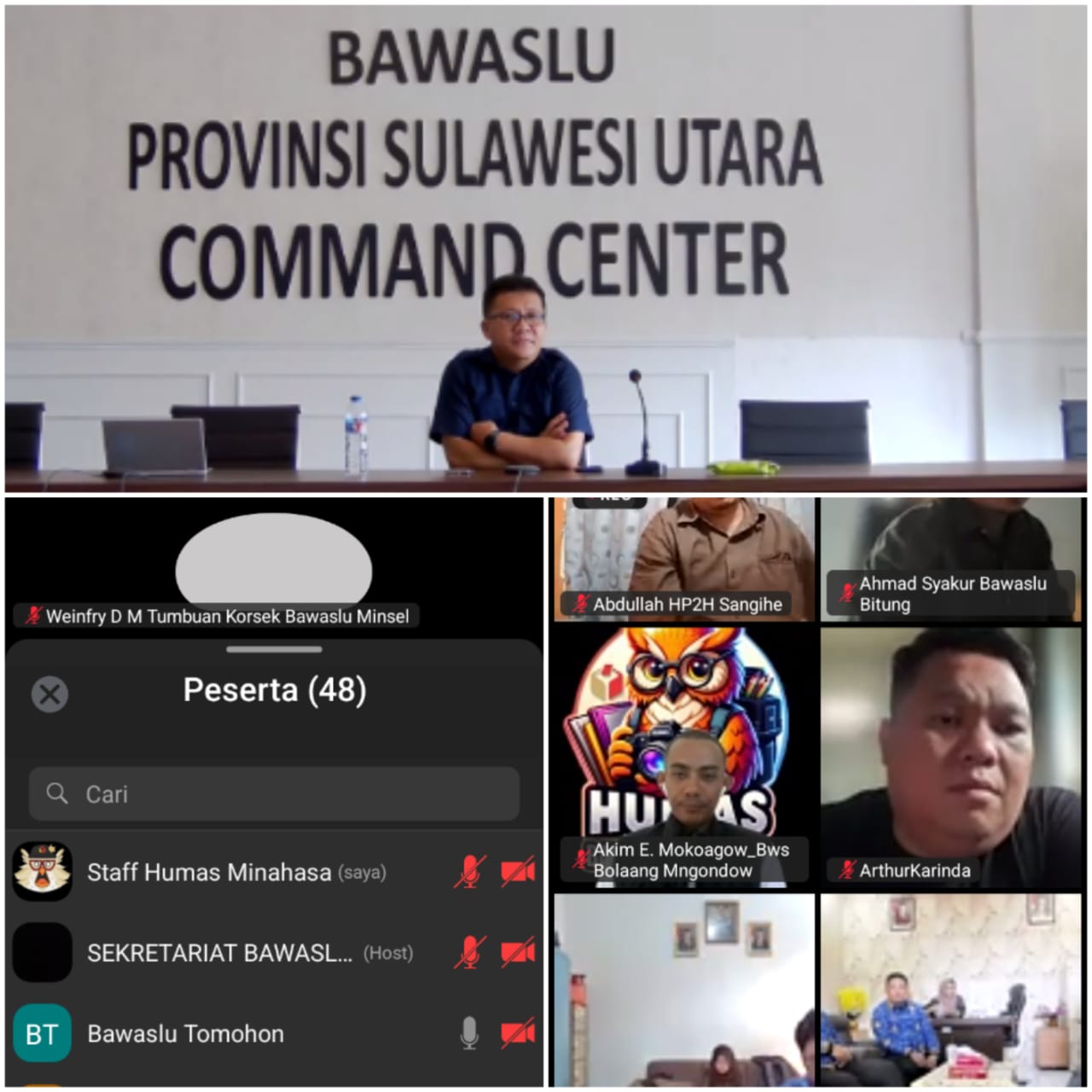 Dokumentasi pelaksanaan Rakor Persiapan Pelaksanaan P2P, Evaluasi PDPB, dan Evaluasi Kehumasan yang diselenggarakan secara daring oleh Bawaslu Sulut, Kamis (17/7)