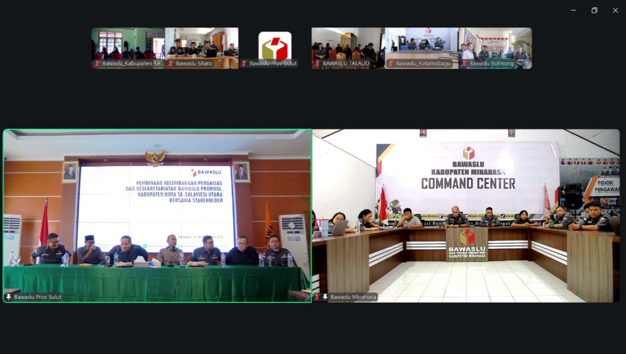 Bawaslu Kabupaten Minahasa mengikuti Rapat Pembinaan Kelembagaan Pengawas dan Kesekretariatan bersama Bawaslu Provinsi dan Kabupaten/Kota se-Sulawesi Utara secara daring, Senin (7/9/2026).