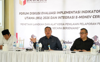 Forum Diskusi Evaluasi Implementasi Indikator Kinerja Utama (IKU) 2026 dan Integrasi E-Monev CERMAT bertema “Pemetaan Langkah dan Alat Kerja Penilaian Pelaporan Pemenuhan IKU Secara Berjenjang” yang diselenggarakan Bawaslu RI dan diikuti Bawaslu Kabupaten Minahasa di Pondok Hijau, Manado, Senin (19/10/2026).